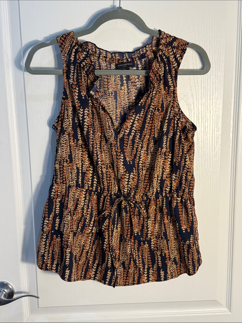 Banana Republic Navy & Rust Botanical Tie-Waist Sleeveless Top Size M
